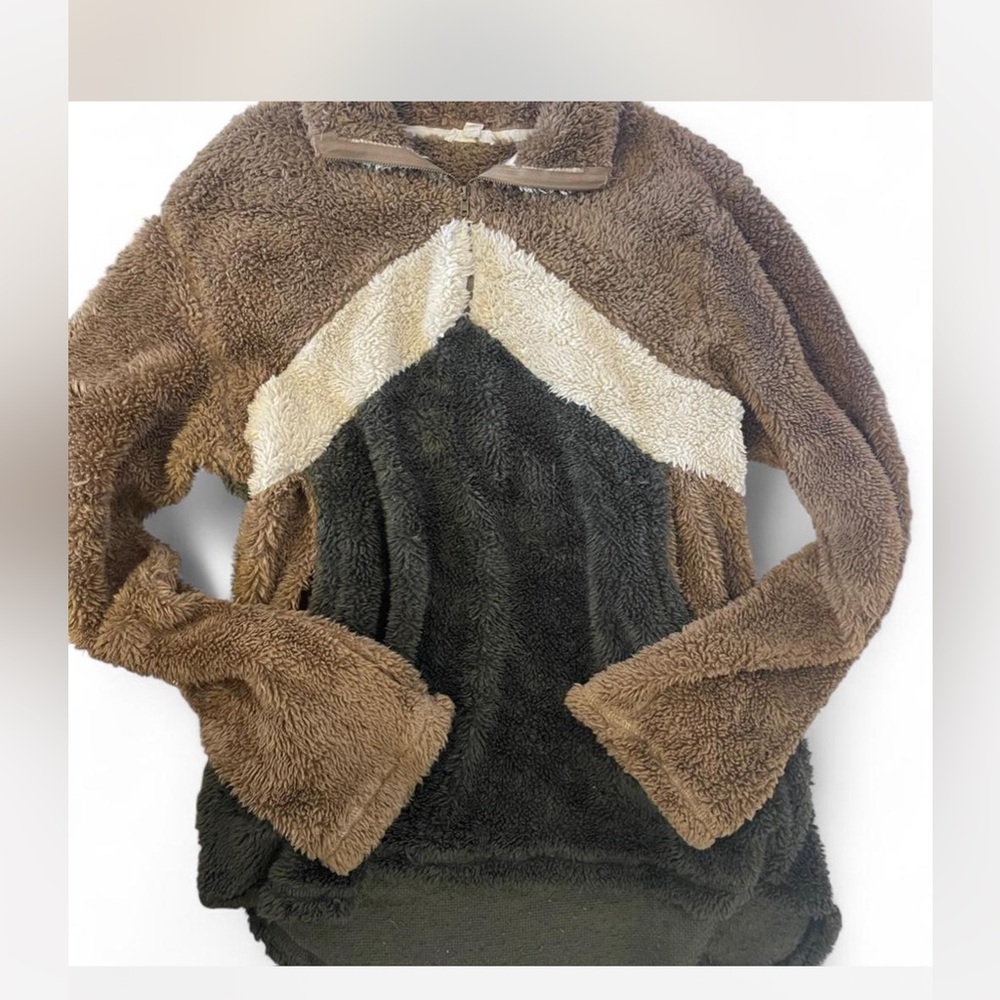 Main Strip Brown and Cream Sherpa Sweatshirt L